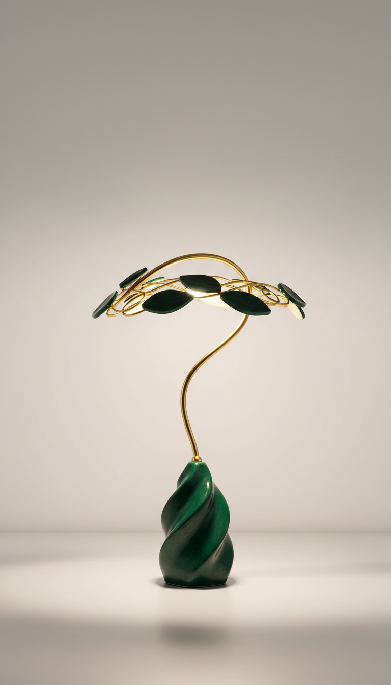 Sculptural Green and Gold Table Lamp