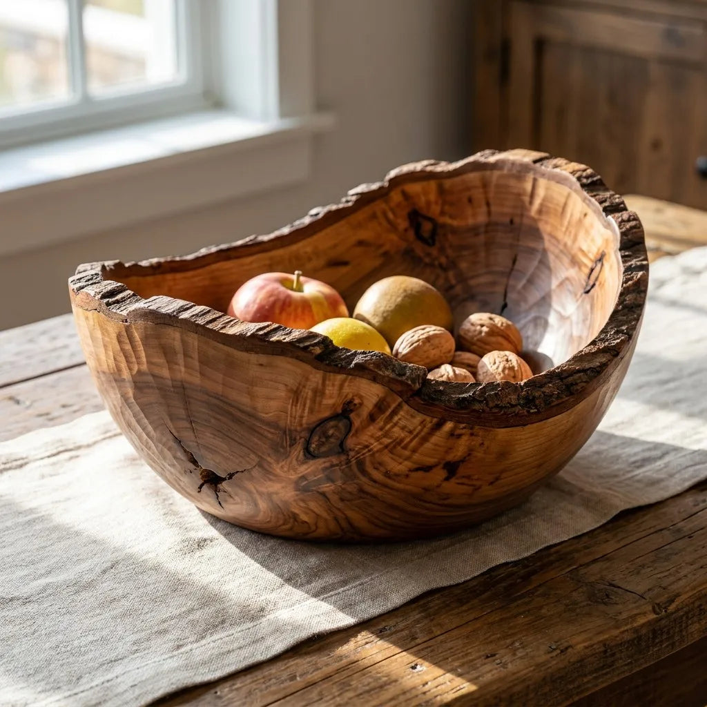 Hand-Carved Wooden Serving Bowl