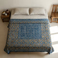 Dabu Geometric Bedspread - Hand-Block Printed Indigo & Ochre