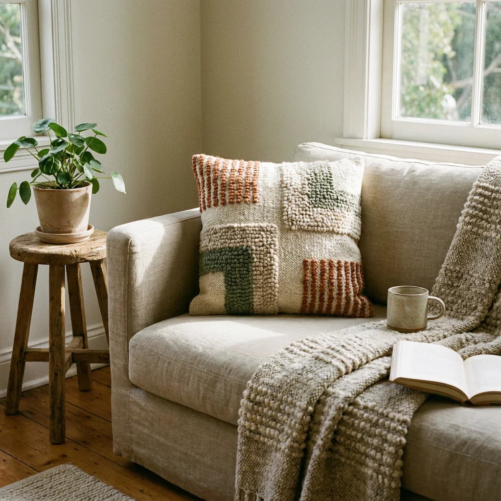 Tufted Artisanal Set - Textured Throw & Cushion Pair