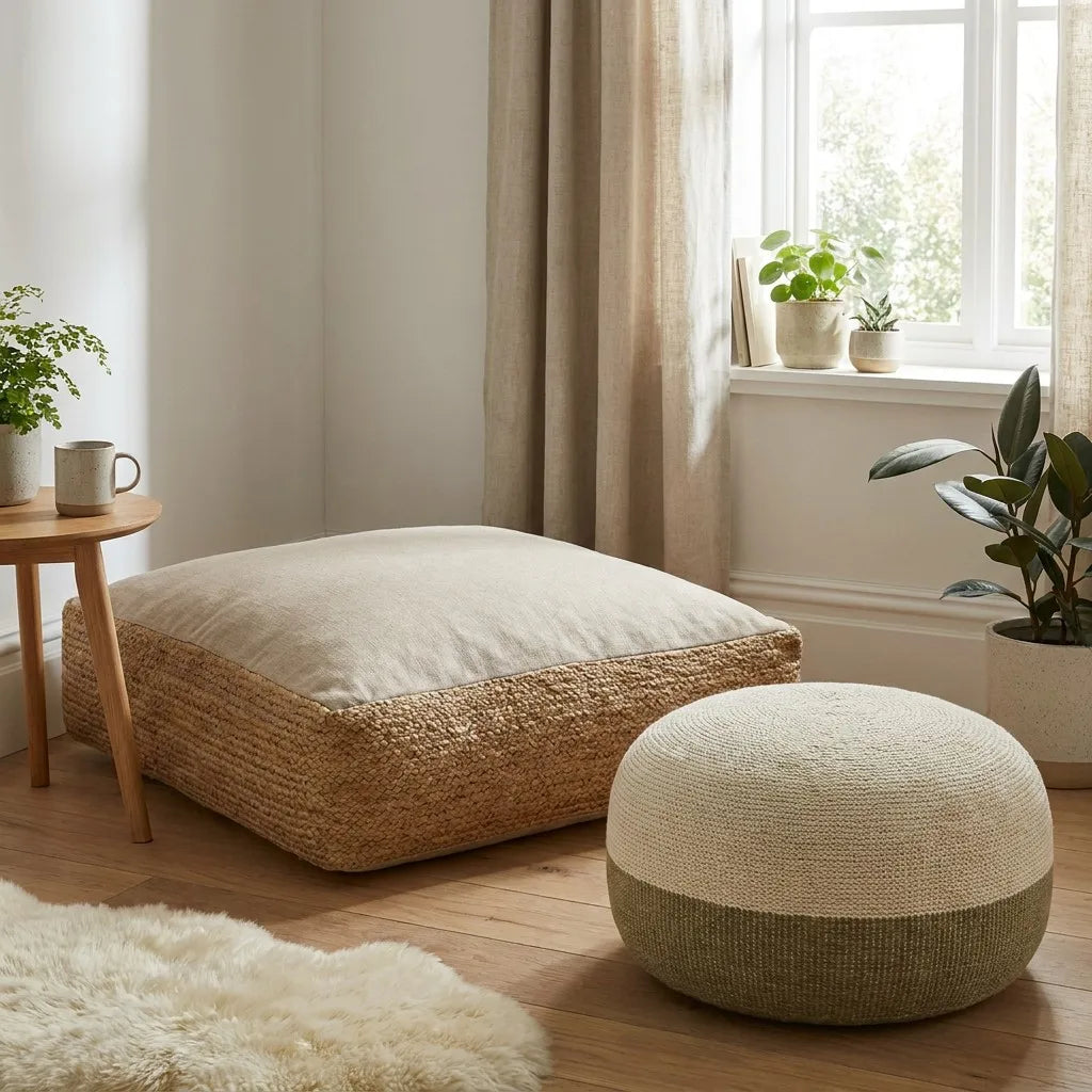 Linen-Blend Floor Pouf