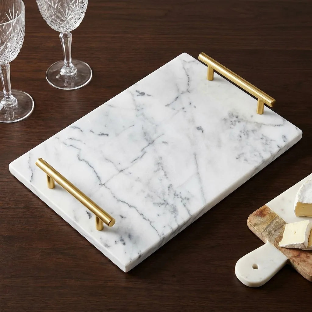Luxury Marble Serving Tray with Brass Handles
