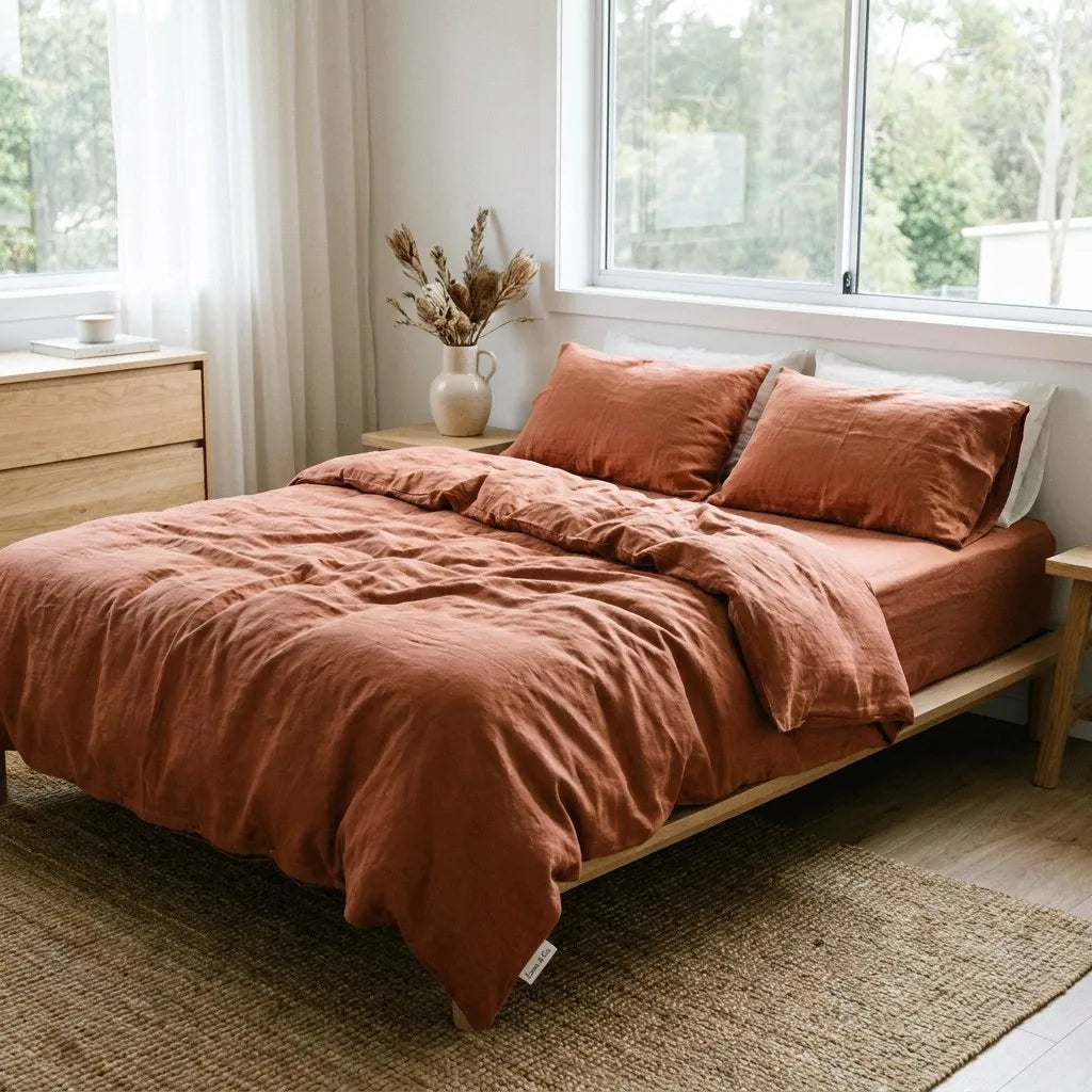 Premium 100% Organic Linen Bedding Set - Terracotta