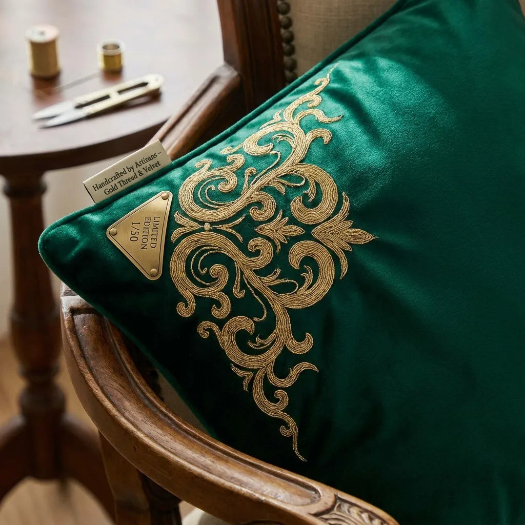 Limited Edition Hand-Embroidered Velvet Cushion