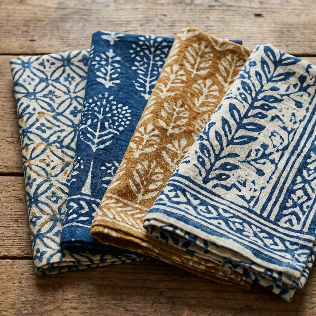 Indigo Block-Printed Napkin Set (4pcs)
