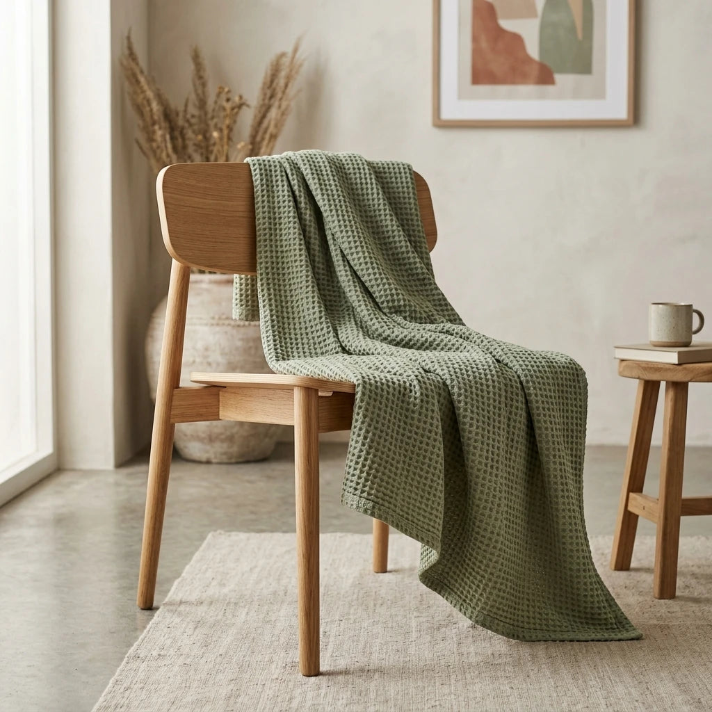 Sage Waffle AC Blanket - Minimalist Breathable Cotton