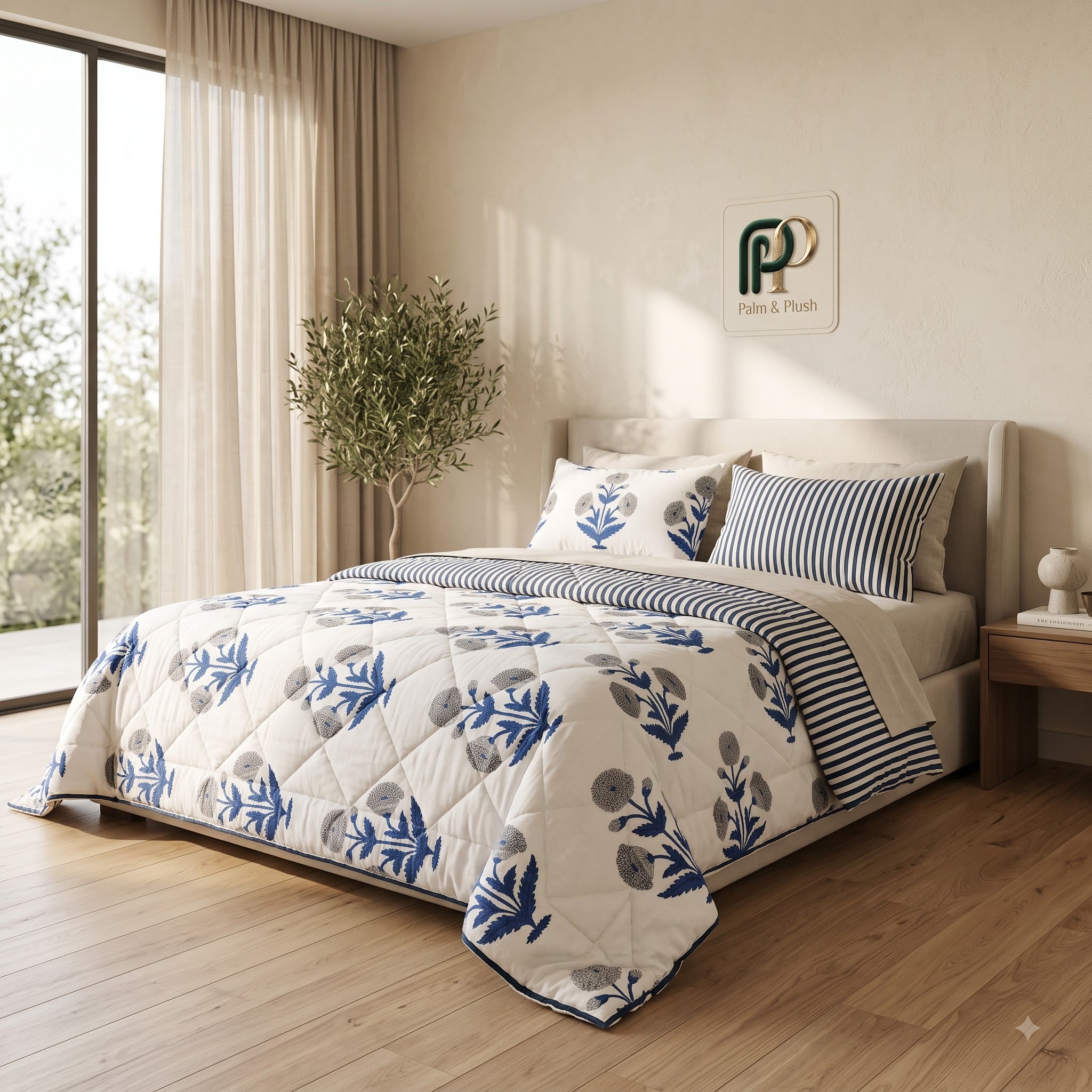 Monsoon Blue Heritage Comforter — Block Print Reversible