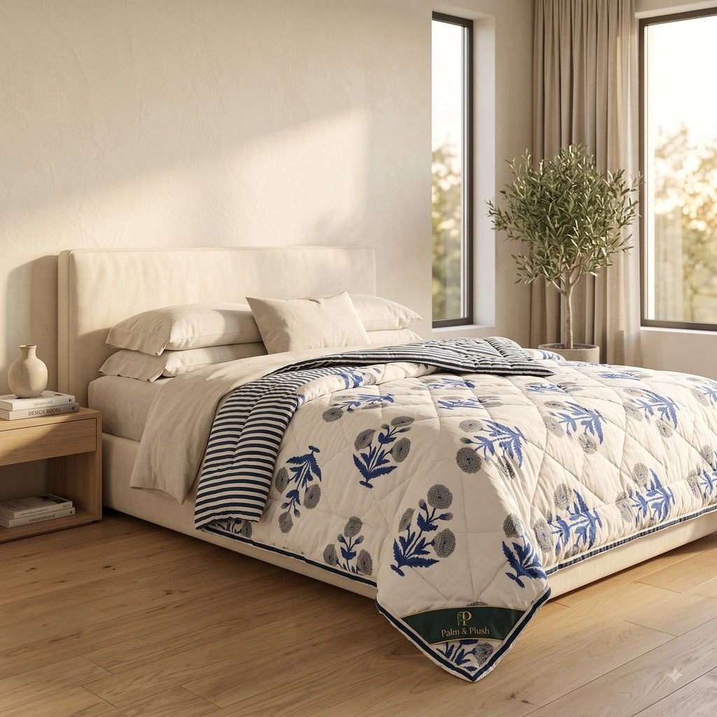 Monsoon Blue Heritage Comforter — Block Print Reversible