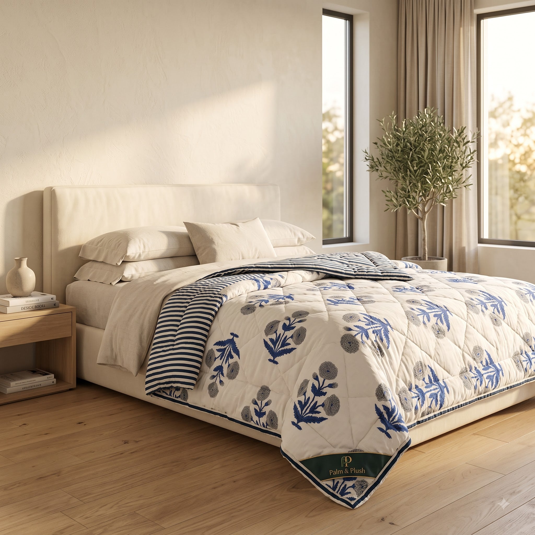 Monsoon Blue Heritage Comforter — Block Print Reversible