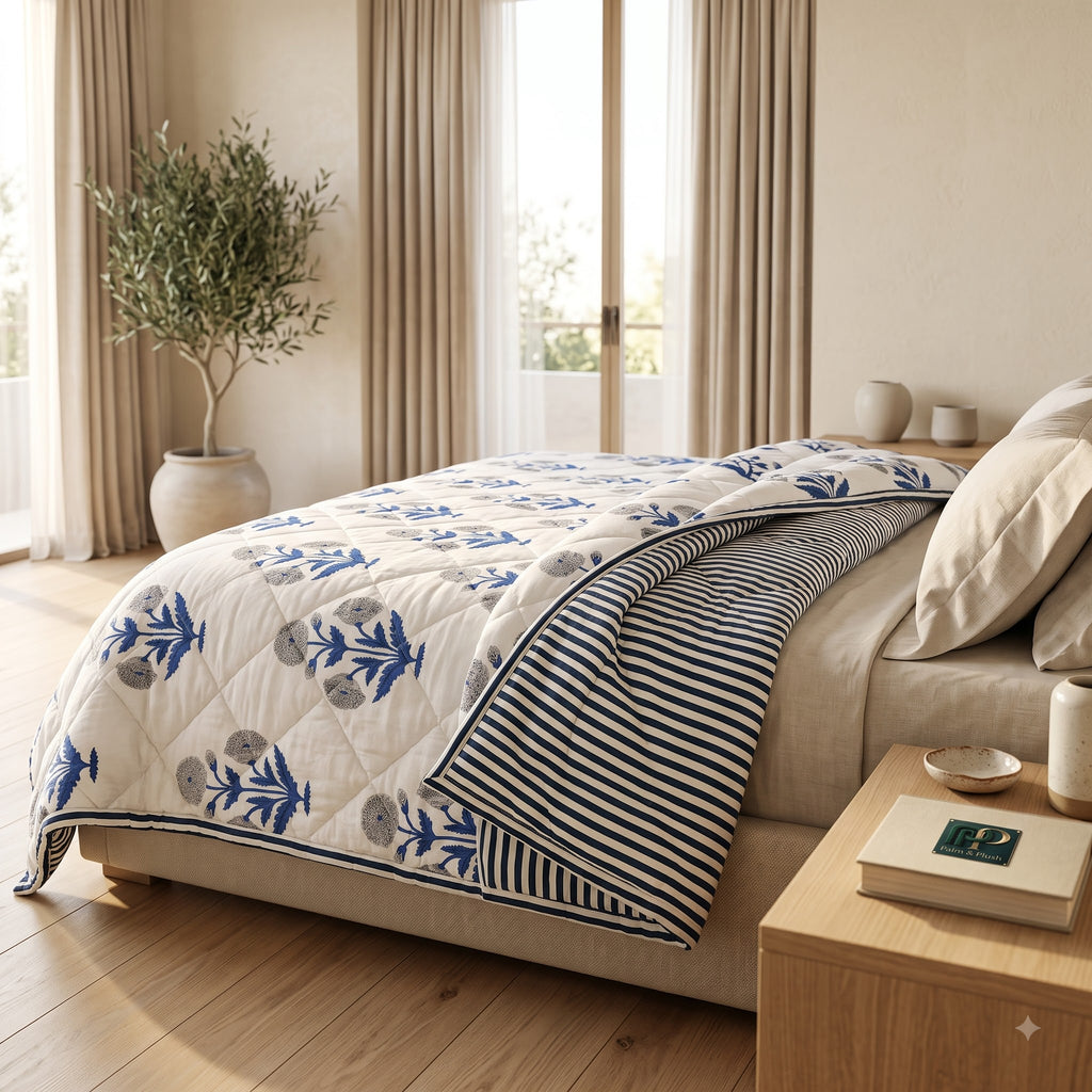 Monsoon Blue Heritage Comforter — Block Print Reversible