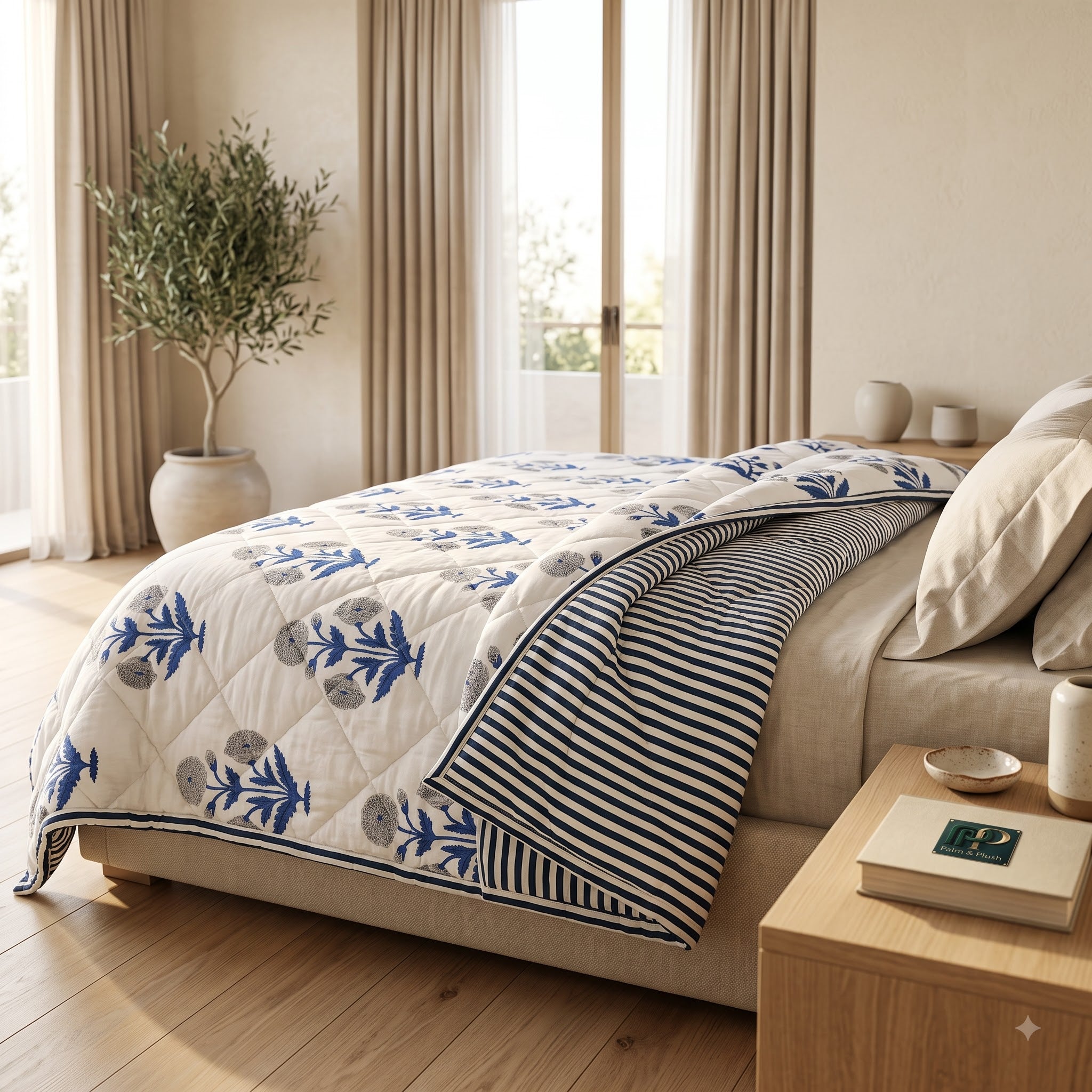 Monsoon Blue Heritage Comforter — Block Print Reversible