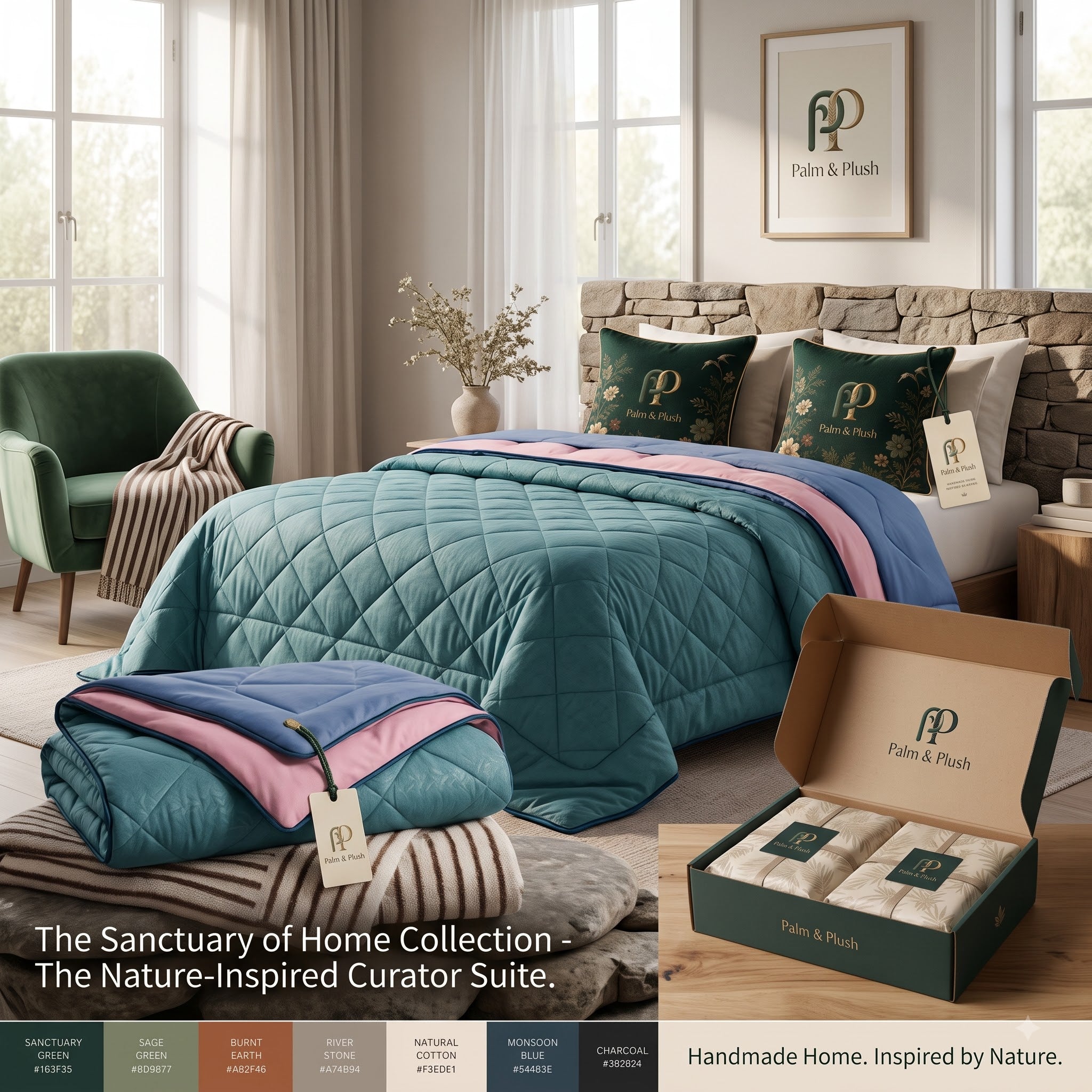 Sage Meadow Heritage Comforter — Fern Print Reversible