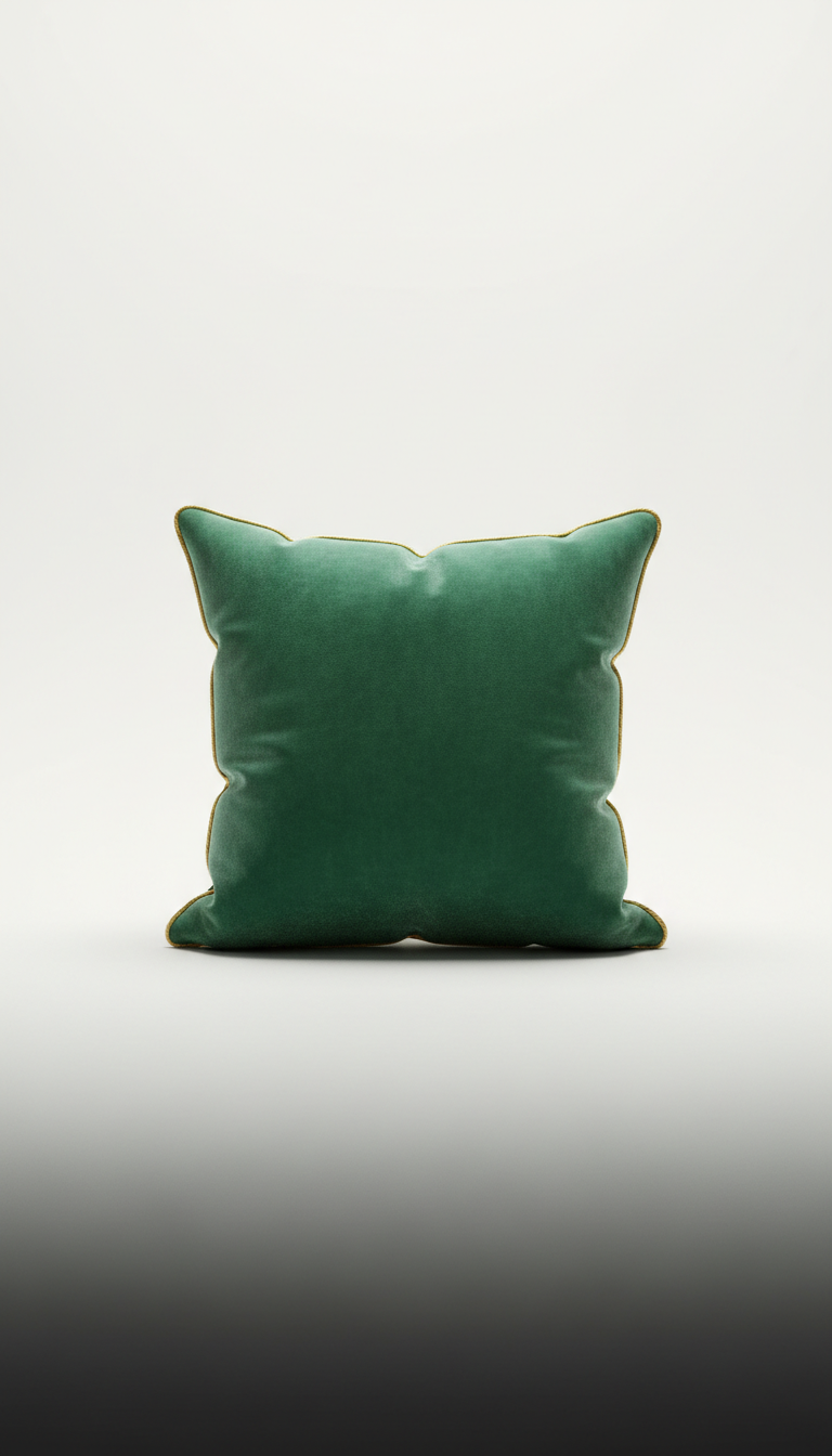 Emerald Velvet Cushion with Gold Piping